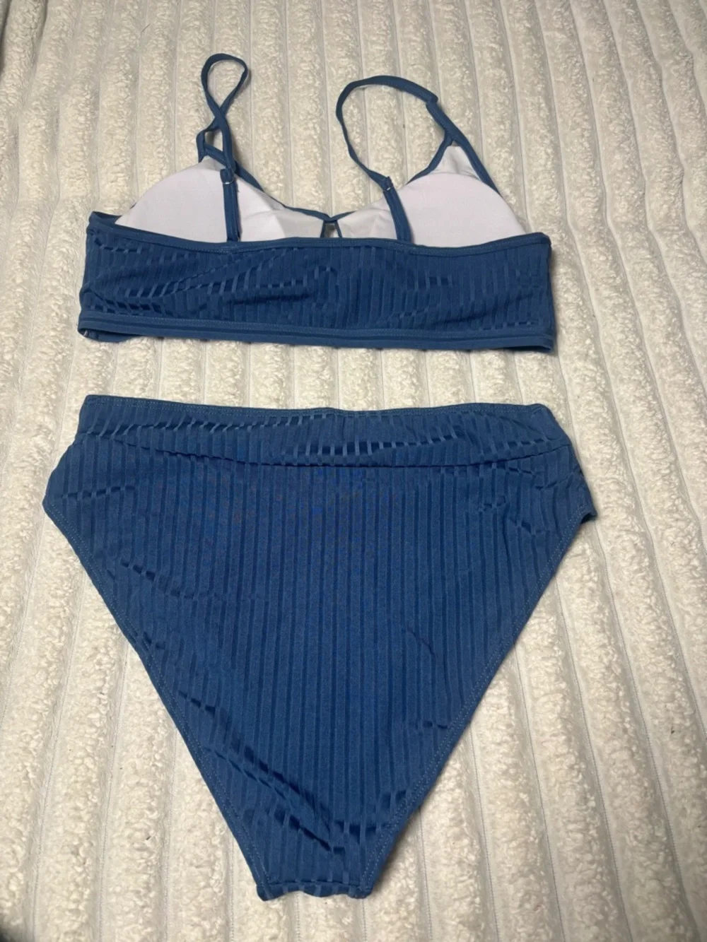 Ribbed Keyhole Bralette High-Waist Bikini - Blue